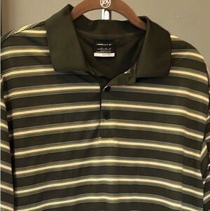 🐠Nike Golf polo shirt Dri-Fit stripes Forest green white orange yellow M BUDGET